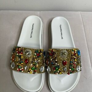 Multicolor Embellished Women's Slides